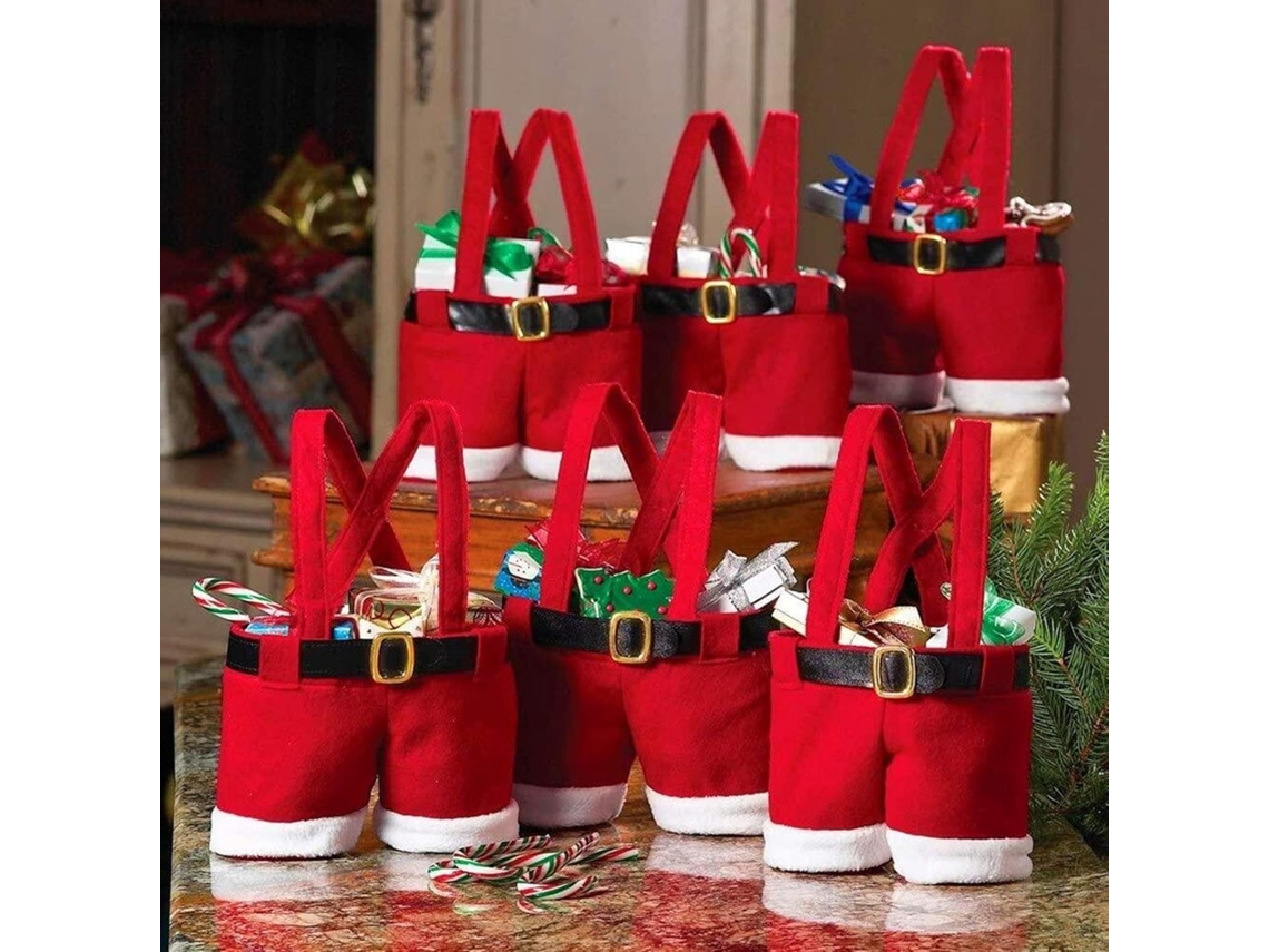 bolsas de regalo con pantalones de Papá Noel: bolsas de dulces navideños, bolsas de regalos para la decoración de fiestas infantiles de bodas.