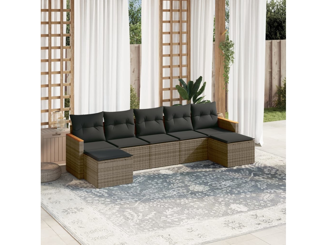 Conjunto de sofás de jardín de 7 piezas DKD Home Decor con cojines de mimbre gris