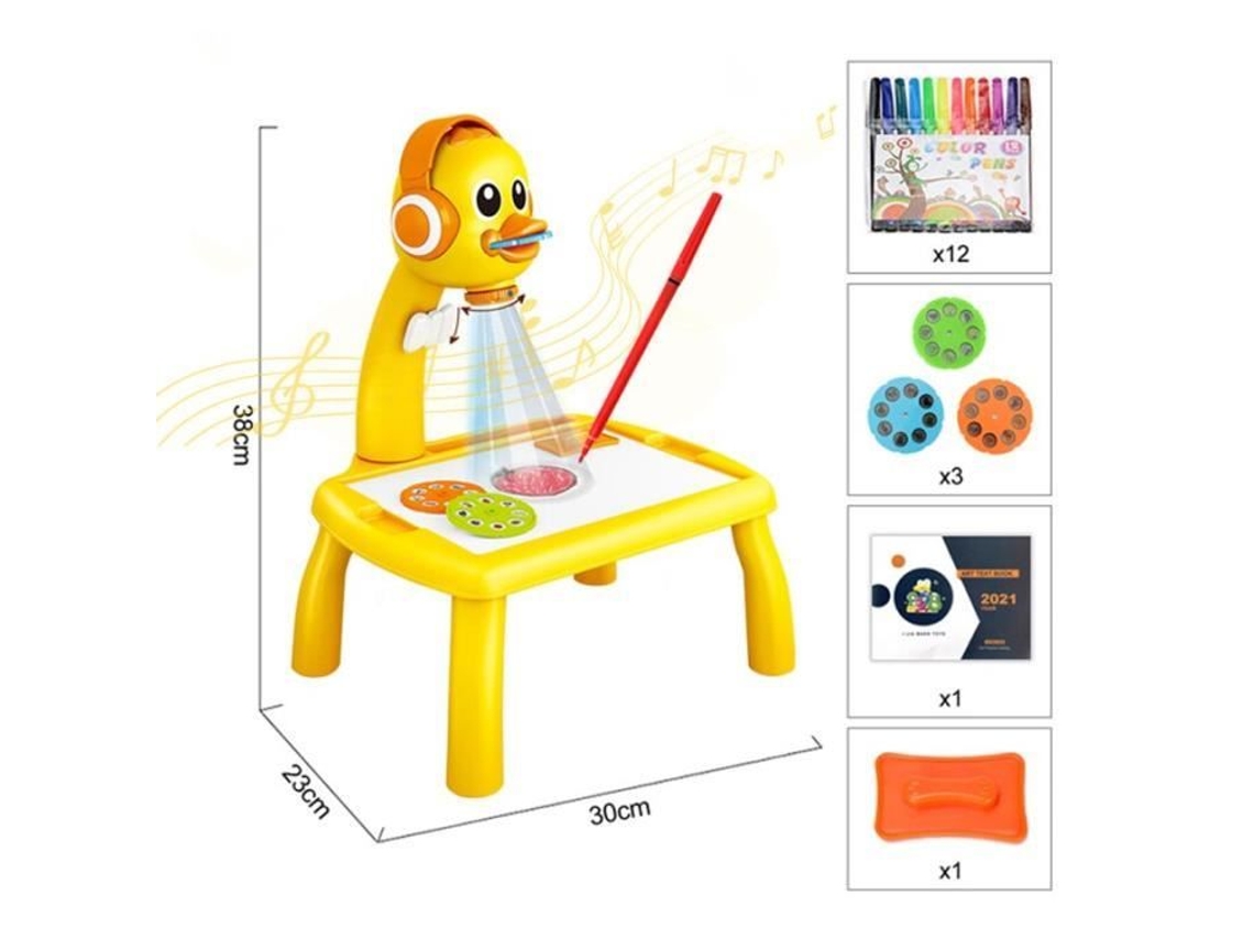 Mesa de dibujo de arte gráfico para niños, proyectores de juguete Led para niños, tablero de dibujo tipo F amarillo con caja