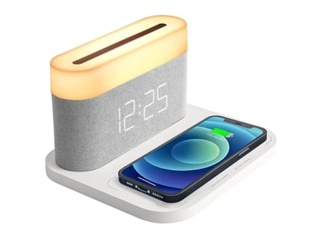 Cargador Teléfono Móvil Carga Inalámbrica Tres Uno Escritorio Hogar Lámpara Pequeña Reloj CHRONUS Blanco