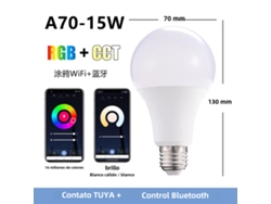 Bombilla LED inteligente con RGBW, compatible con control por voz de Google Home y app móvil. Mdug (Bluetooth A70 15 W)