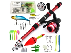 Caña de pescar telescópica de 180 cm con carrete, kit completo para pescadores principiantes y jóvenes, color rojo Siurn