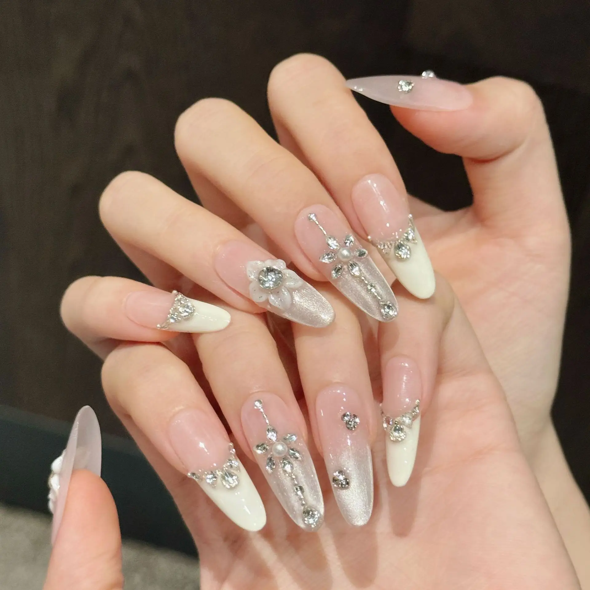 (3116-m) Uñas Postizas Hechas A Mano Con Diseño De Diamante, Paquete De 10 Unidades