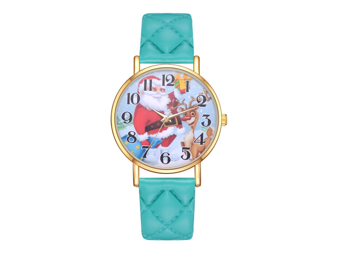 Reloj De Cuarzo Casual Con Correa De Pu Patrón Ciervo Bonito Unisex Regalo Navideño (verde)