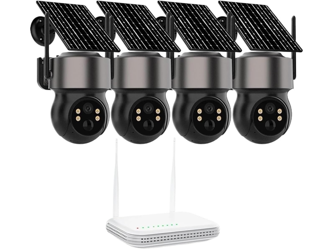 Kit De 4 Cámaras Solaires D'extérieur, Zoom X10, Ptz, Vigilancia Wi-fi, 3 Mp Hd, Batería