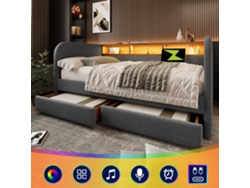 Sofá Cama De 140x190 Cm Con Led, Usb-c Y 2 Cajones, En Lino Gris.
