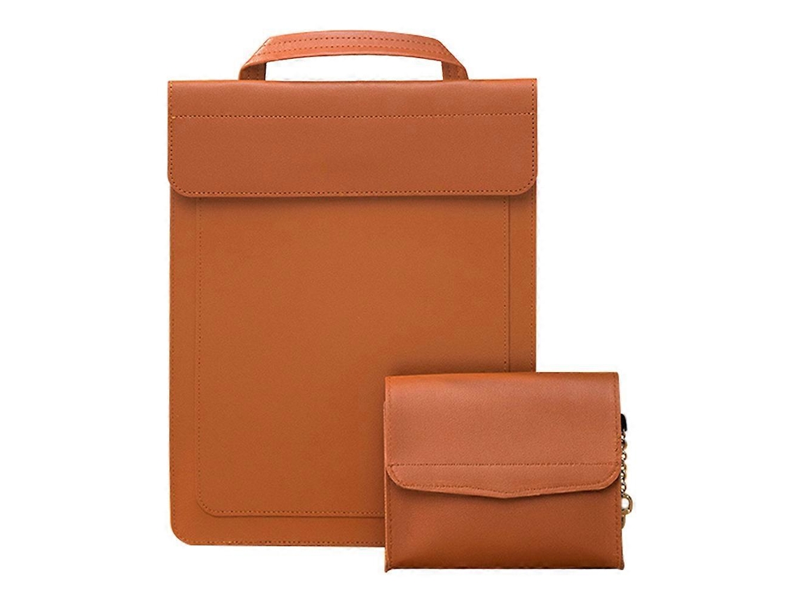 Estuche impermeable de cuero sintético para portátil de 15/16 pulgadas, estilo ejecutivo, con minibolso marrón Hengrongshen