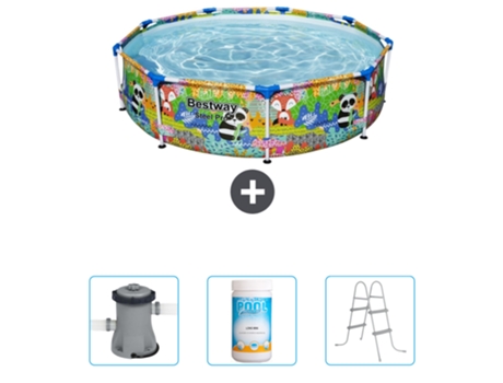 Piscina BESTWAY Round Steel Pro - 274 x 66 cm - Animal print - Incluida Bomba - Cloro - Escalera