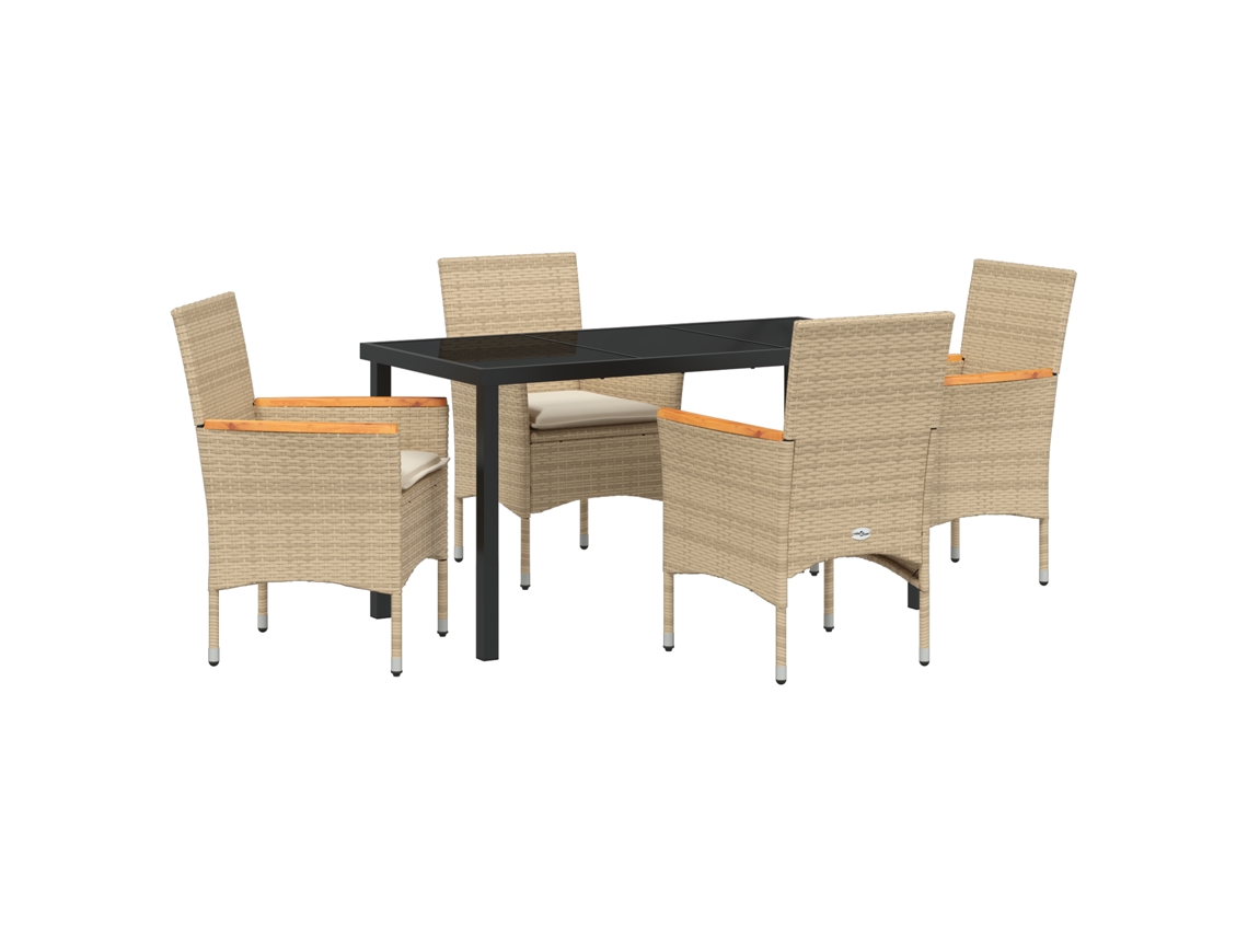 Conjunto de comedor de jardín Vidaxl de 5 piezas con cojines en ratán poliéster beige
