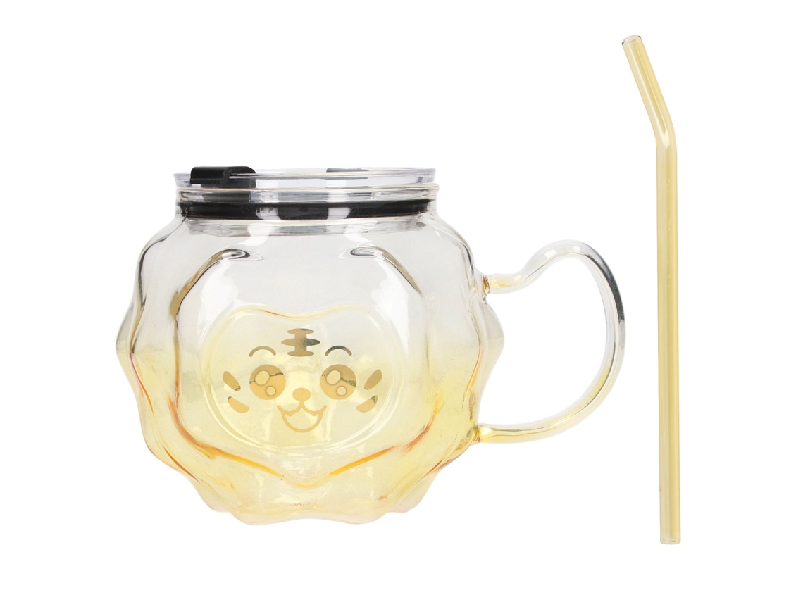 4 vasos de vidrio con forma de lata de 395 ml con tapa y pajita, transparentes para cerveza y leche.