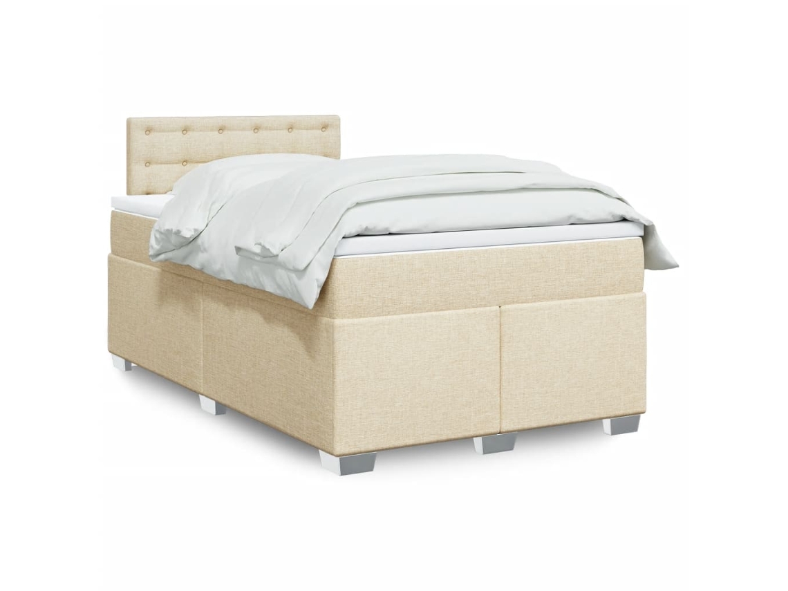 Cama Box Spring Con Colchón Tela Color Crema 120x190 Cm