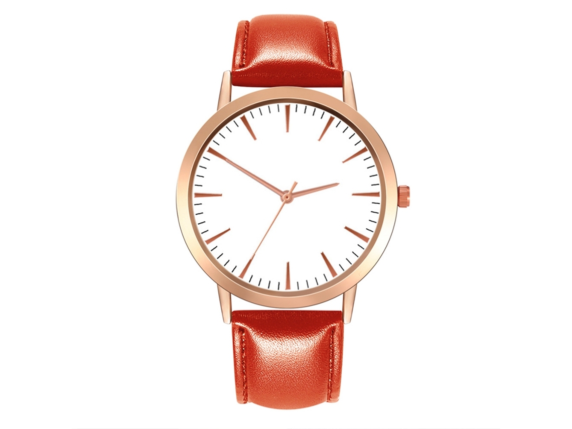 Reloj De Pulsera De Moda Para Mujer Con Correa De Cuero Y Esfera Redonda Roja.