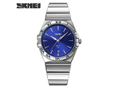 Relojes de pulsera para hombre, relojes analógicos de acero inoxidable con fecha de cuarzo, resistentes al agua, esfera azul con carcasa plateada L...