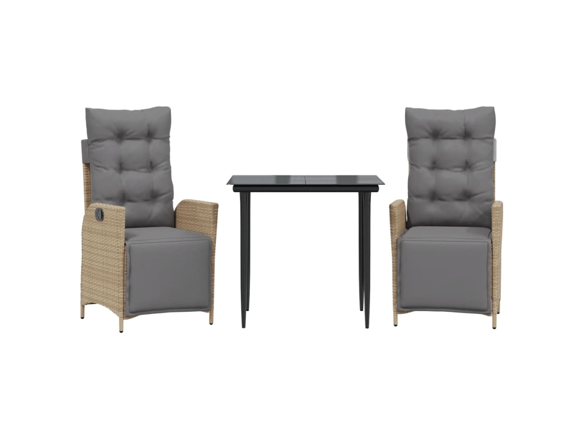 Juego de comedor de jardín de 3 piezas con cojines de mimbre, beige mixto, EXCLUSIVO DE LA CASA (3 piezas)