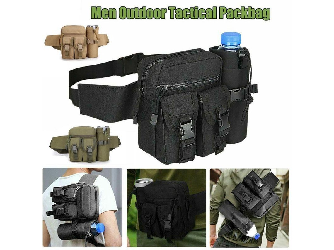 Bolsa Cintura Táctica Militar Oxford Nylon Para Camping Senderismo Outdoor Ajustable 16x9x19cm Negro