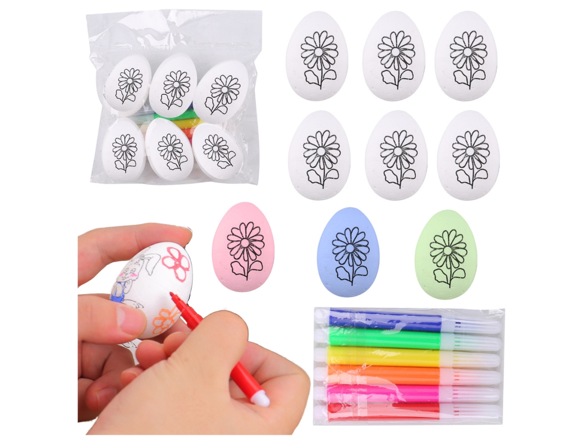 Huevos de Pascua de poliestireno expandido para rotuladores de pintura con estampado floral, 6 piezas.