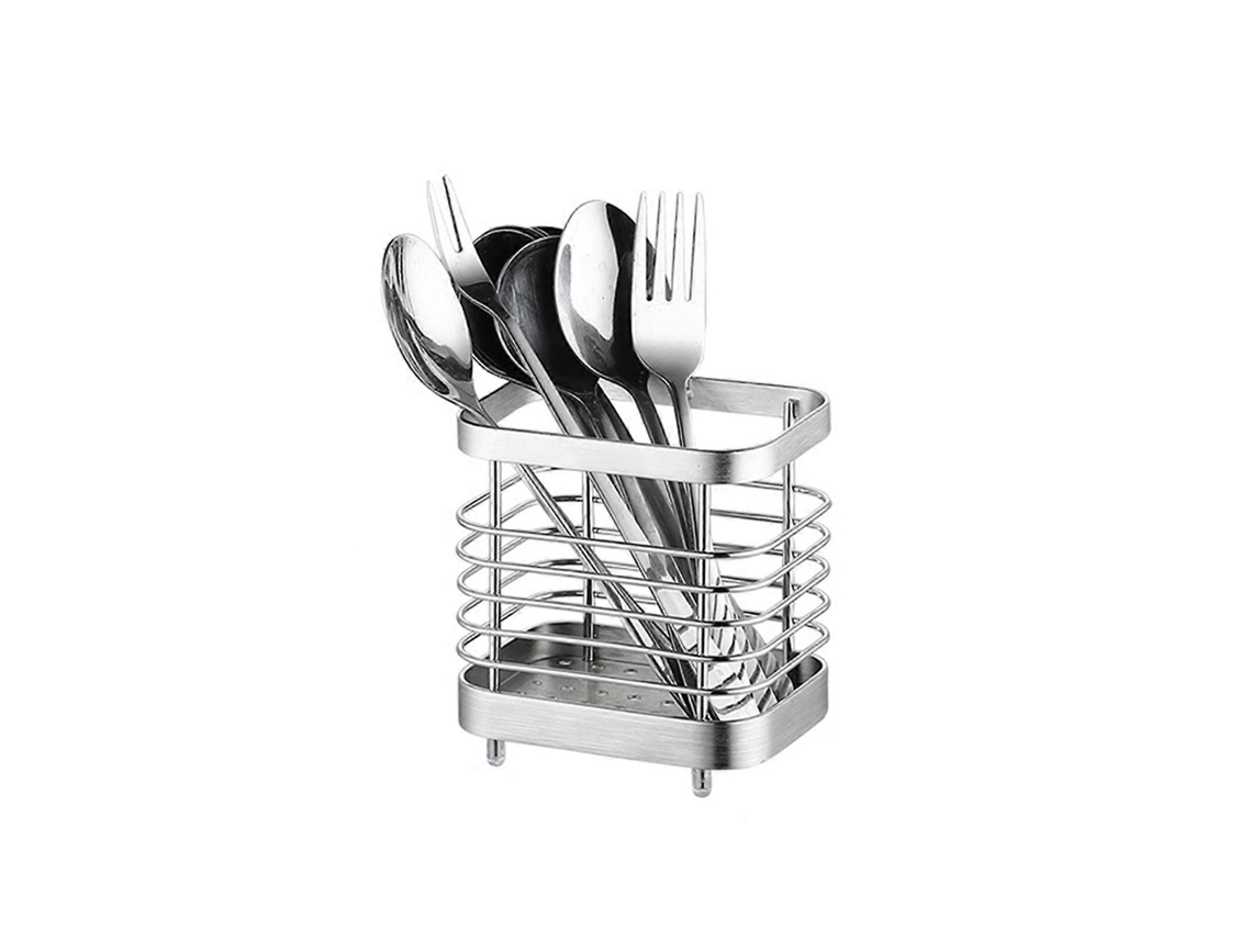 Soporte para cubiertos de cocina de acero inoxidable, organizador para lavavajillas con escurridor, soporte multifuncional, color plata.