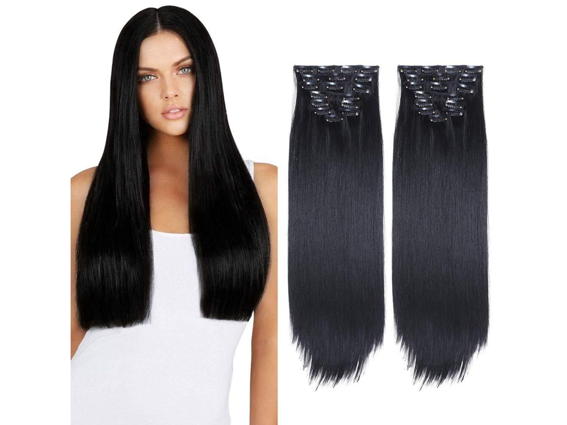Set De 8 Extensiones De Pelo Clip-in Rectas Negras De 22 Pulgadas