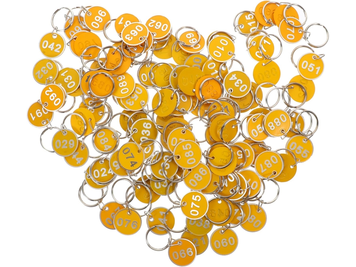 Llaveros Numerados De Aleación De Aluminio Amarillo Con Anilla, 100 Unidades.