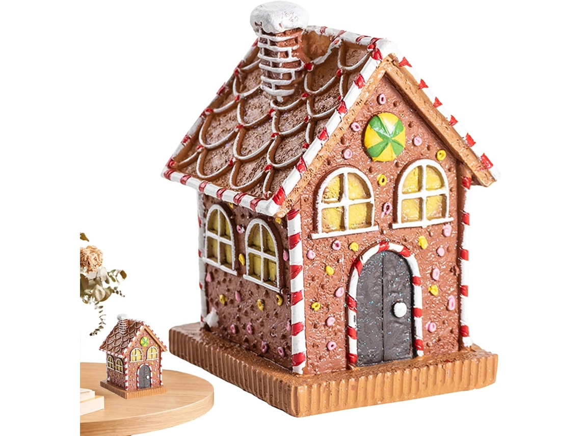Casa De Jengibre Decoraci N Navide A Para Mesa Figura Resina Escritorio Con Luz Temporada En La Chimenea O Del Hogar
