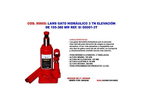 Lams gato hidráulico 3 tn elevación 195-380 mm ref. si o0001-3t
