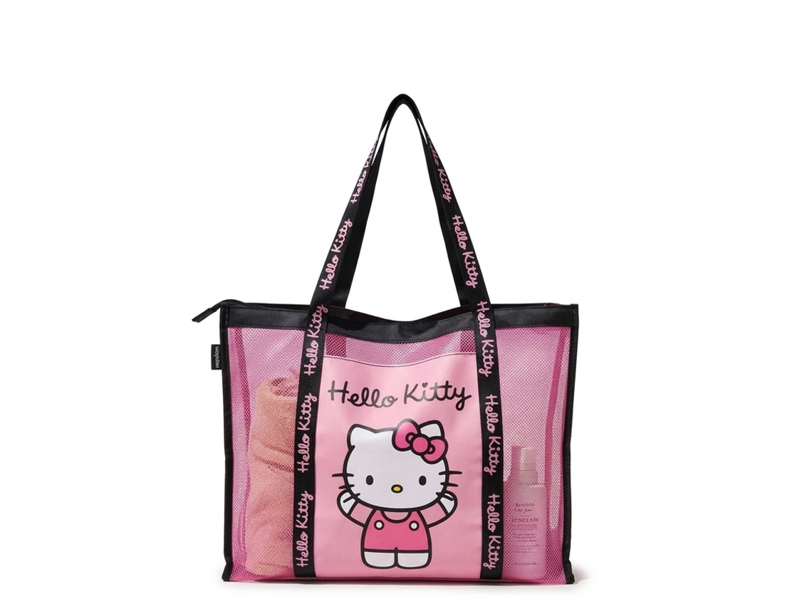 Mala De Praia Com Fecho - Hello Kitty Sanrio Nw1534 Rosa