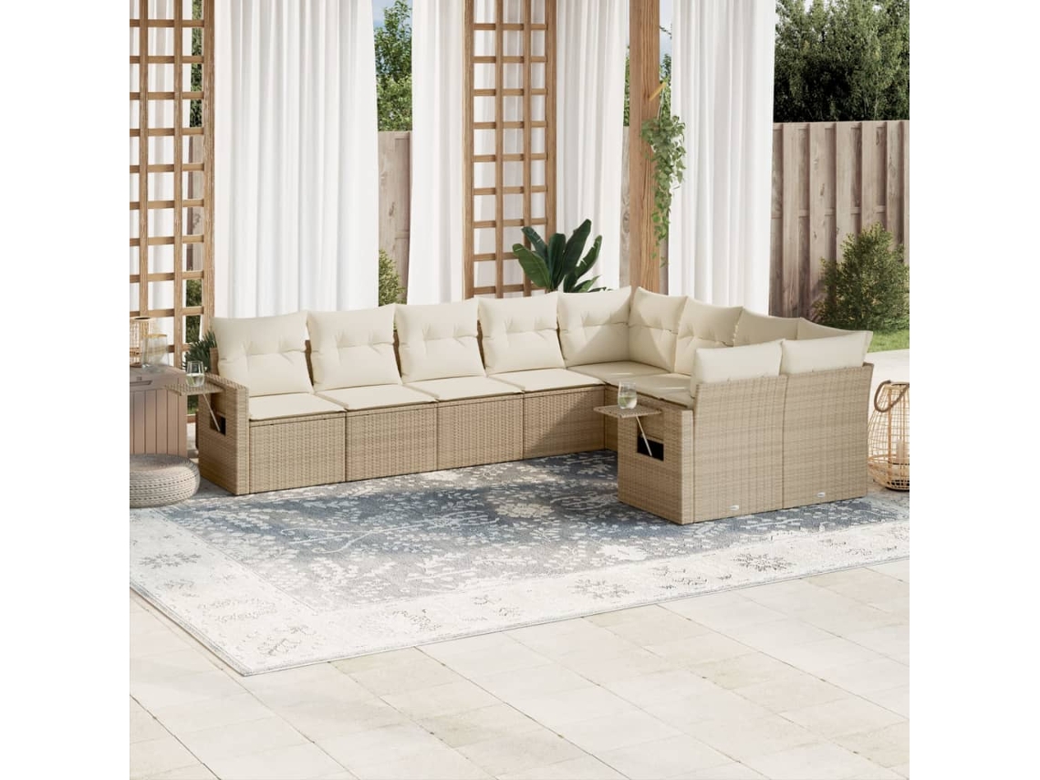 Conjunto de sofá de jardín de 9 piezas con cojines, mimbre sintético beige, Dkd Home Decor