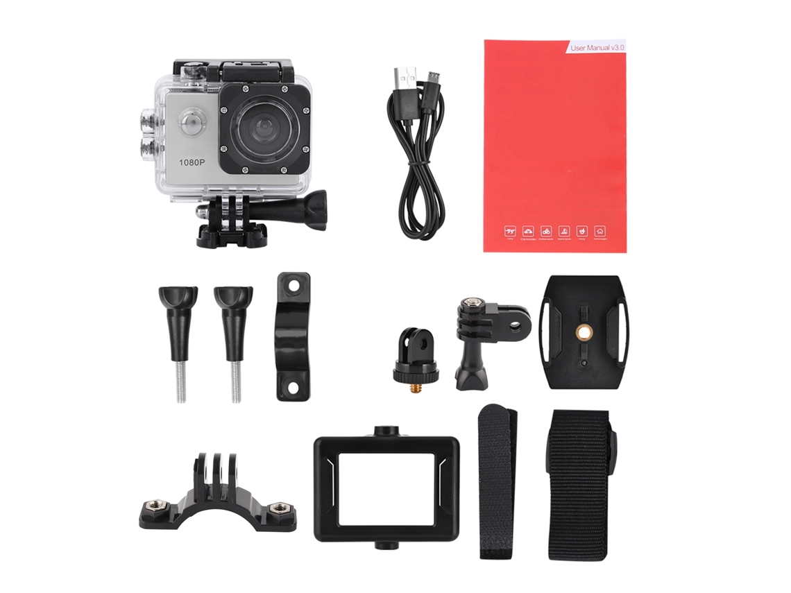Cámara deportiva impermeable 1080p con pantalla LCD - Cámara de acción HD