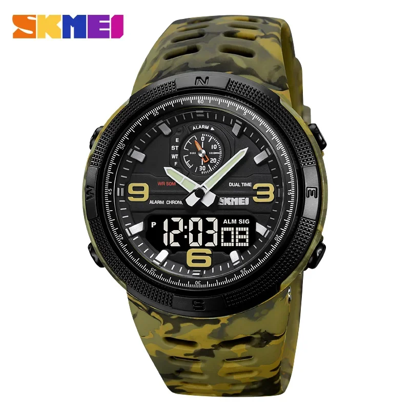 Reloj Multifuncional Impermeable Con Doble Pantalla Para Estudiantes (camuflaje Verde) Para Aventuras Y Deportes Al Aire Libre.