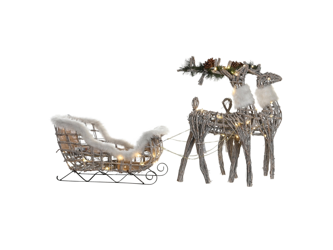 Set 3 Decoración Led Mimbre Blanco 60x30x37cm