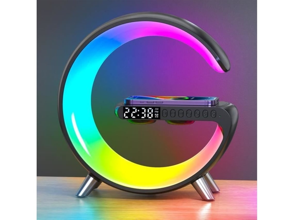 Carregador Sem Fios Iphone Samsung Altifalante Bluetooth Luz Rgb Despertador Digital Luz Noite Despertar 15w
