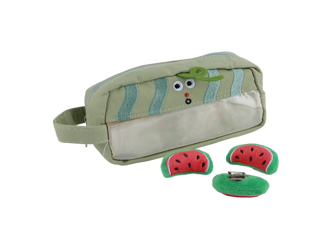 Estuche grande para lápices con lona suave estilo Cremeller de dibujos animados, gran capacidad, color verde, para la escuela, el hogar y la oficina.