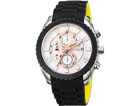 VEANXIN Reloj con Correa de Silicona Reloj de Seis Manos Reloj de Pulsera Impermeable-plata blanca