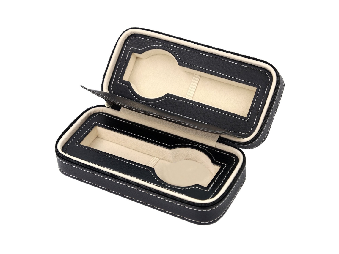 Estuche Portátil Para Reloj Con Cremallera, Diseño Sencillo Y Moderno, 2 Compartimentos De Almacenamiento, Color Negro.