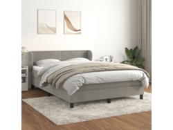 Cama Box Spring Con Colchón Terciopelo Gris Claro 140x190 Cm
