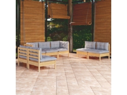 Conjunto de salón de jardín de 7 piezas con cojines grises en pino macizo DKD Home Decor