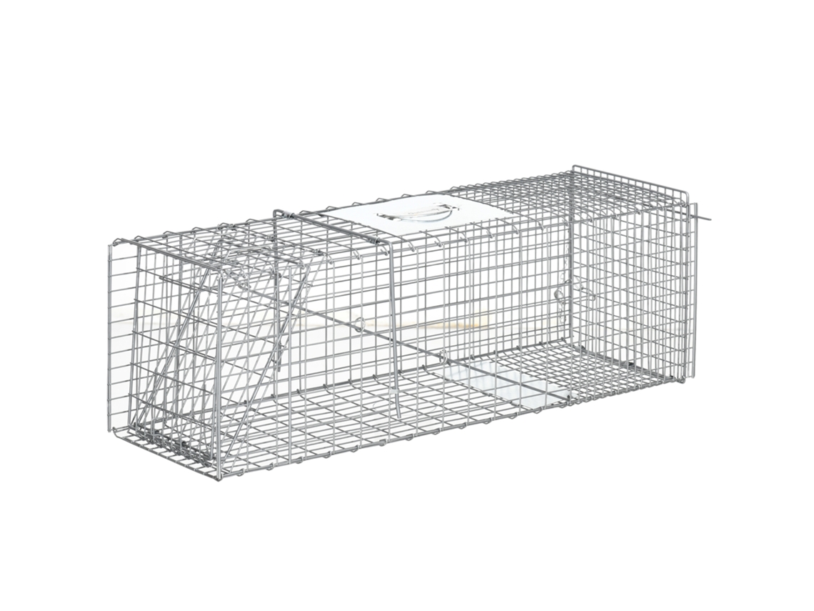 Trampa plegable para animales vivos de 93x31x34,5 cm. Jaula de captura con puerta y asa para conejos y roedores. PMM CAPITALI