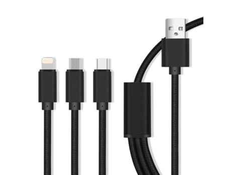 Cable Usb-A DIV 2,0 Micro Usb-B Iphone 8P Usb-C (Negro)