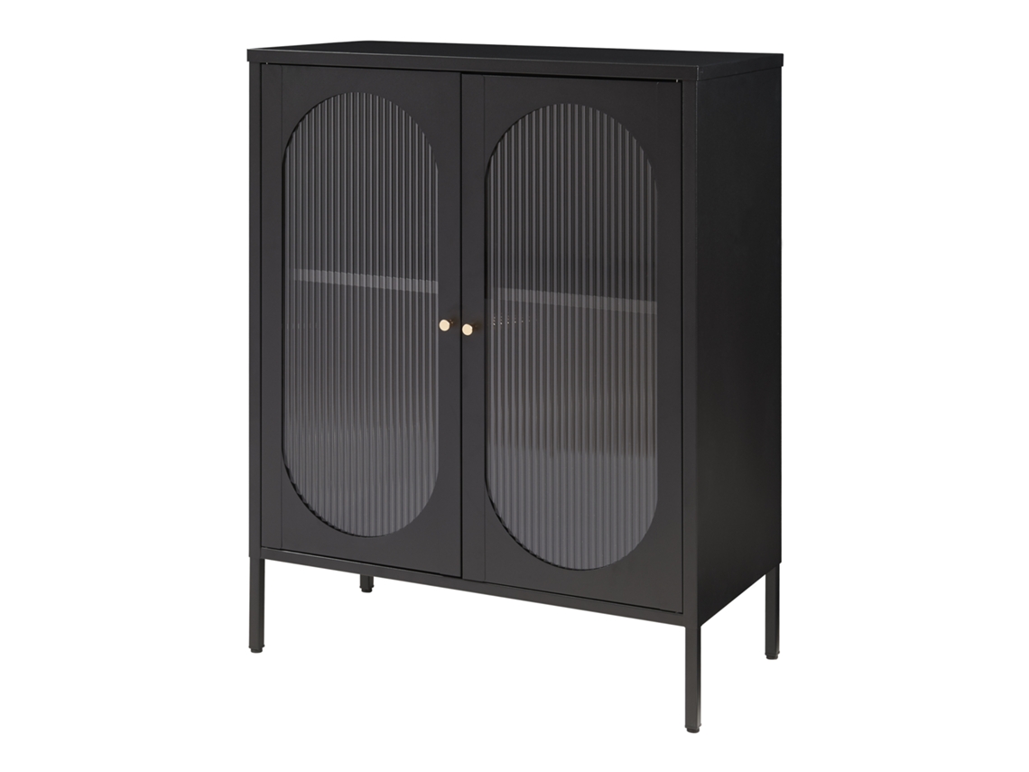 Aparador Karlskrona Con 2 Puertas Acero/cristal 102x80x40 Cm - Negro Mate [EN.CASA]