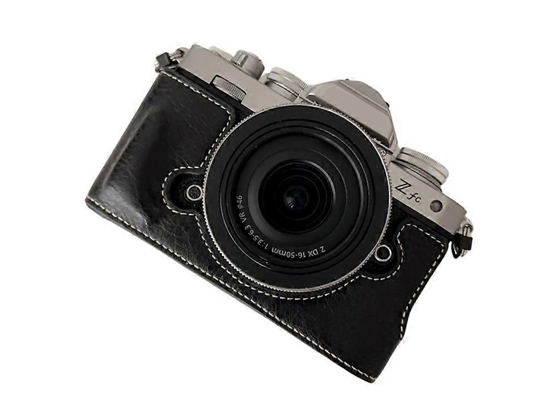 Estuche de piel sintética con textura de búfalo compatible con Nikon Z Fc, estuche de cámara de medio cuerpo con ranura para batería Facpoet
