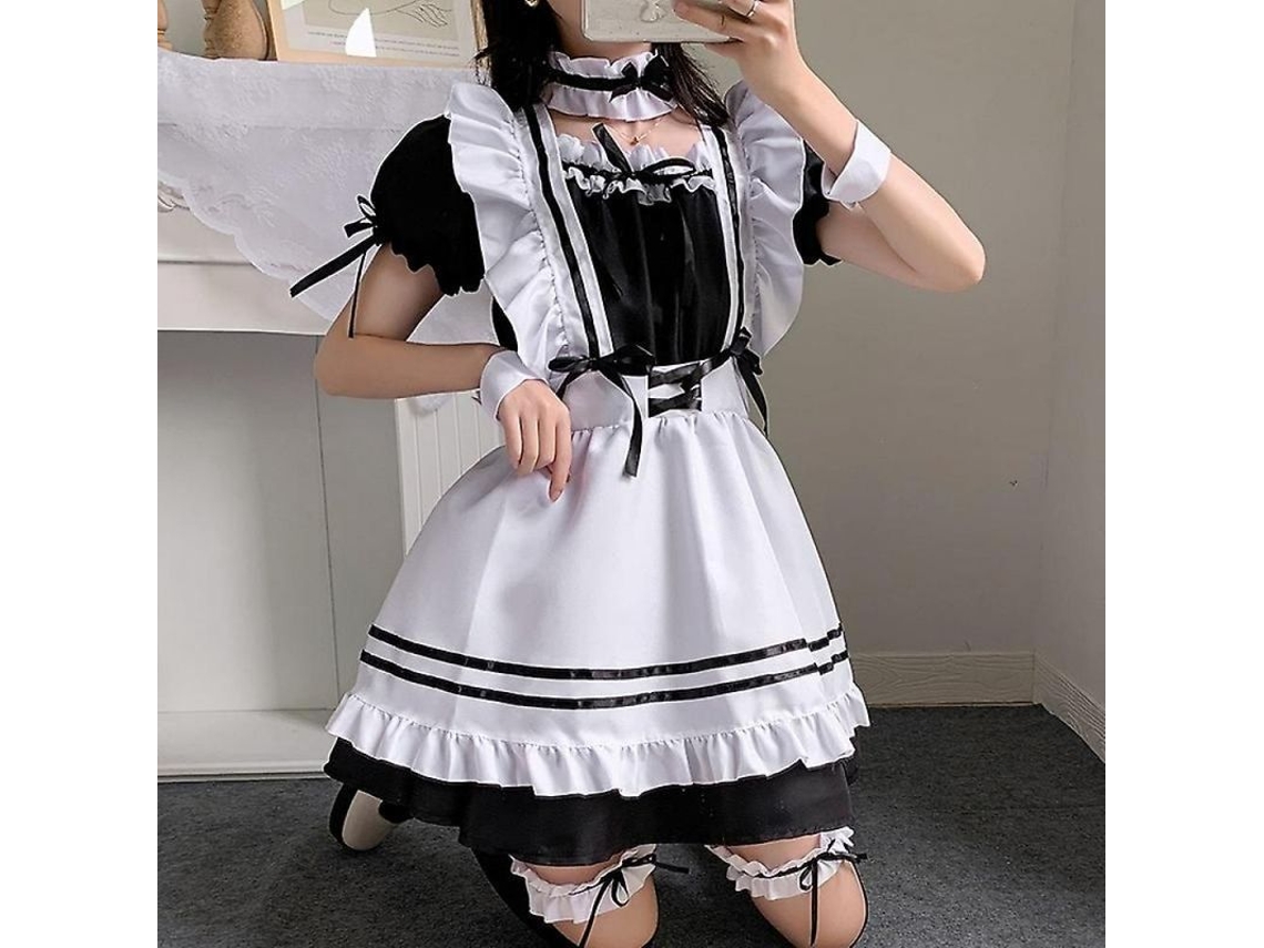 Rebe-traje De Maida Lolita Preto Fofo Para Meninas E Mulheres Cosplay Uniforme Animado Japonés M