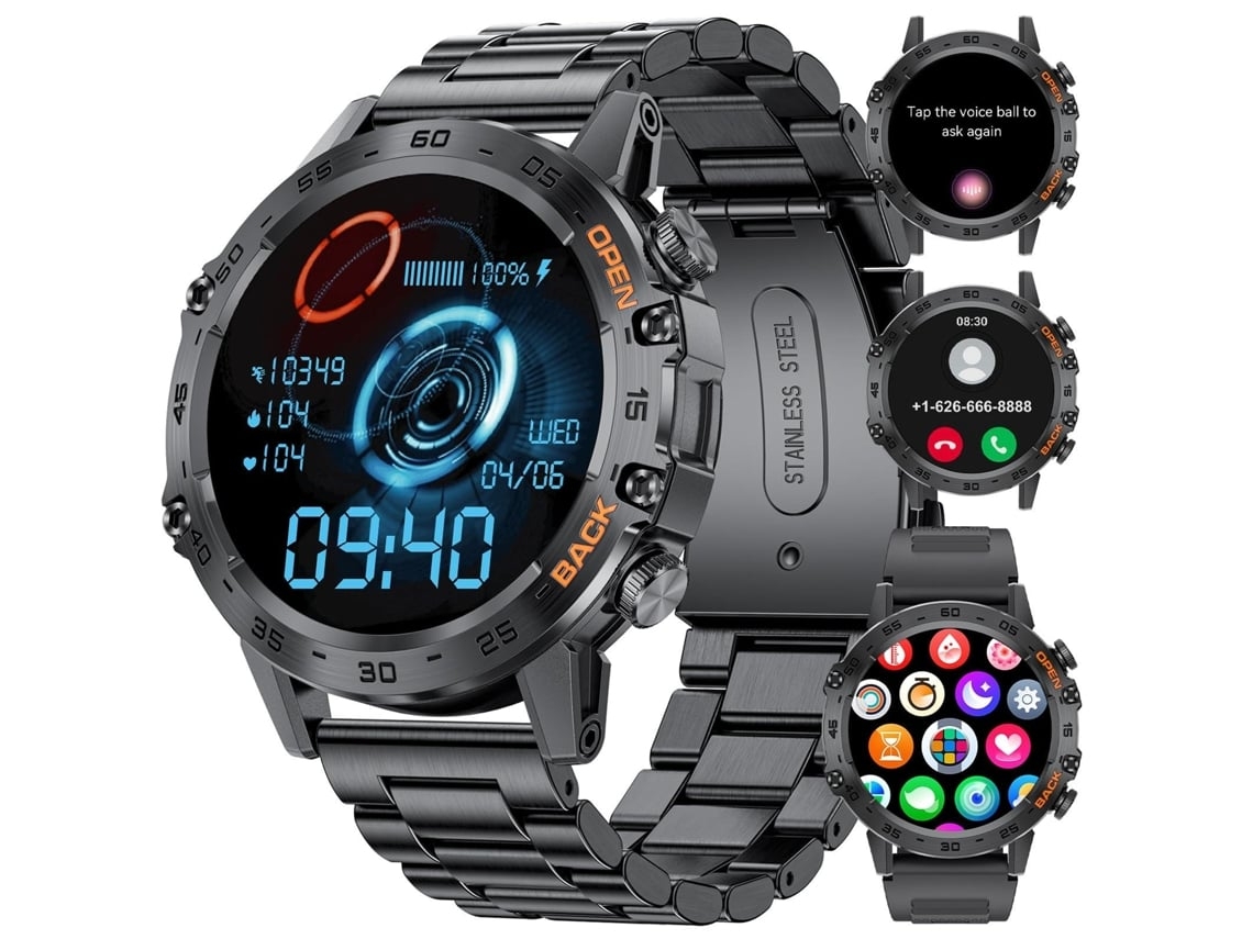 Reloj inteligente para hombre con llamadas Bluetooth para Android y iPhone, batería de 400 mAh, pantalla HD de 1,39", ideal para deportes al aire libre y más.