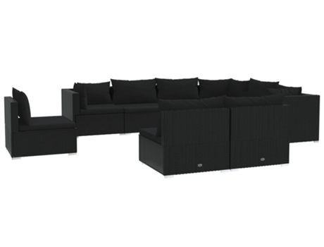 Conjunto 9 de muebles de jardín VIDAXL y cojines ratán sintético negro