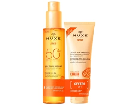 Sun Aceite Bronceador para Rostro Y Cuerpo Spf50 150 Ml Leche Refrescante para Después Del Sol 100 Ml Gratis NUXE