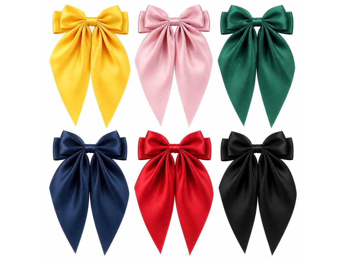 Gancho de Cabelo POLSKI Cetim Multicor 36 X 18 Cm 6 Unidades com Laço Grande e Fita Longa para Mulheres e Raparigas em Festas e Viagens
