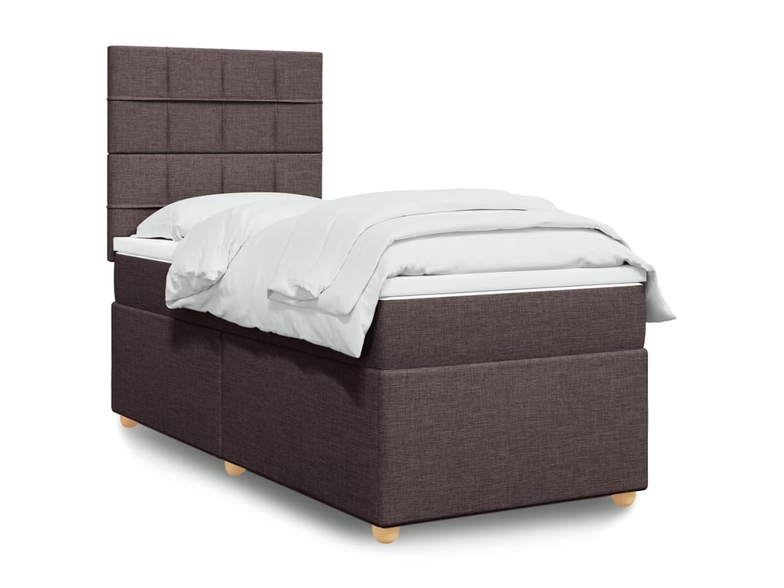 Cama Box Spring Con Colchón Tela Marrón Oscuro 100x200 Cm