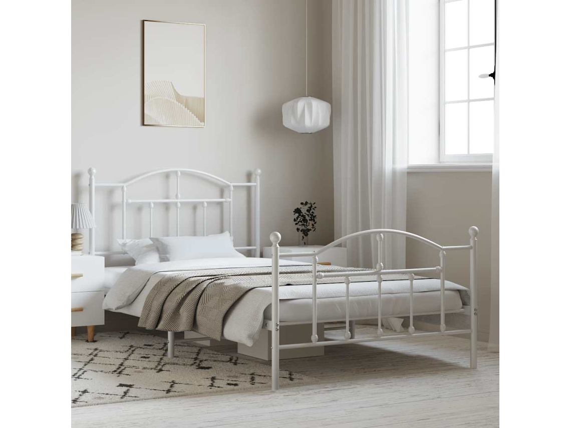 Estructura Cama Sin Colchón Con Estribo Metal Blanco 100x200 Cm