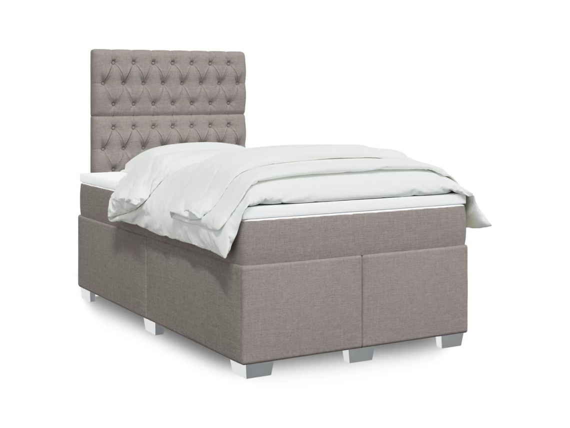 Cama Box Spring Con Colchón Tela Gris Taupe 120x200 Cm