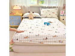 Funda De Colchón, Sábana Bajera Ajustable De Algodón Puro Estampada, Apta Para Habitación Infantil, Rayas, 200 X 220 Cm. Panoona