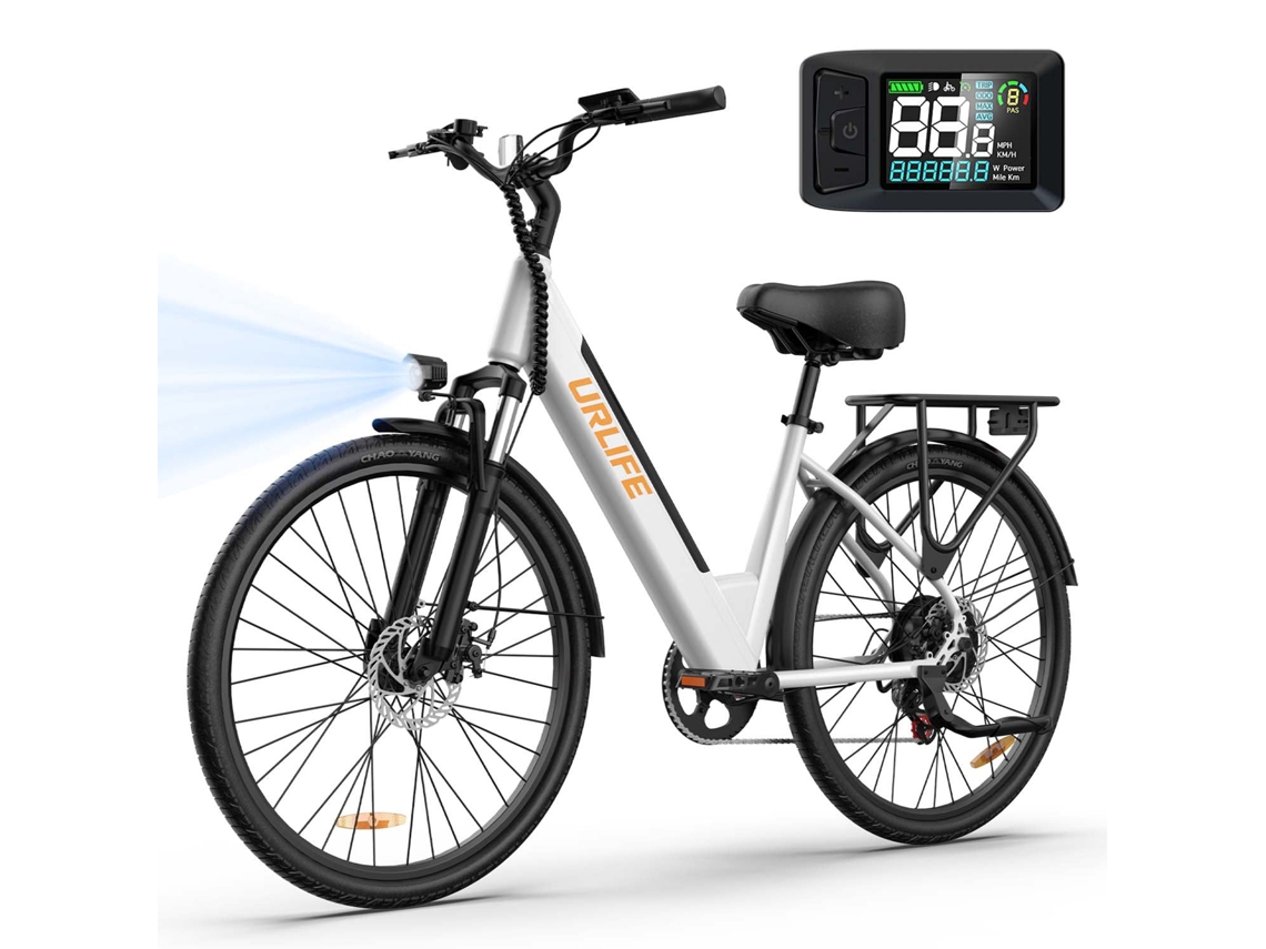 Bicicleta Urlife E26, motor de 250 W, batería de 36 V y 13 Ah, neumáticos de 26 pulgadas, freno de disco blanco
